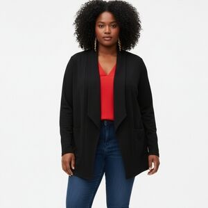 Chico's Lagenlook Cozy-Chic Black Waterfall Open Cardigan 3 XL 16 box31